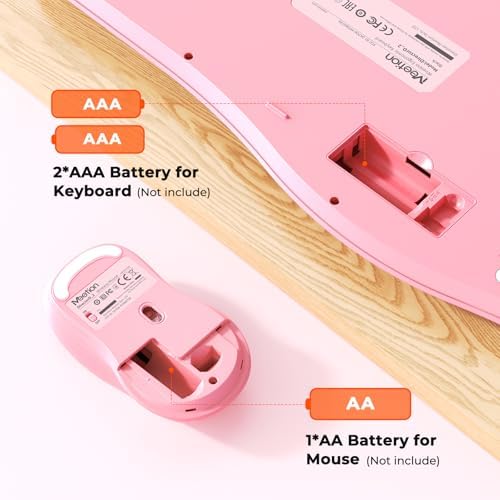 MEETION Ergonomic Wireless Keyboard and Mouse Combo with Wave Keys, Pink - Image 7