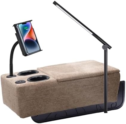 Removable Sofa Armrest with Cup Holder, PU Leather Multifunctional Couch Caddy Storage Arm Rest with Power Wireless Charging Stand & LED Reading Light for Sofa Middle Seat Adjustable by beyondSMART