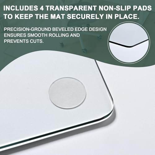 Glass Chair Mat Heavy 1/5" Thick Premium Tempered Glass Duty Hard Glass Chair Mats -for Office Chair on Carpet or Hard Floor with 4 Anti-Slip Pads 48" x 36" - Image 2