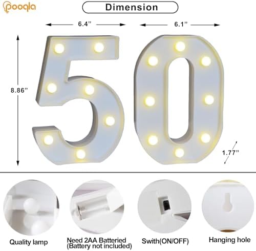 Pooqla 50th Birthday Decorations for Her Him, 35 Colors LED Light Up Numbers with Remote, Multicolor Marquee Numbers 50 Sign for Party Wedding Anniversary Decor 50th Birthday Gift, Number 50 - Image 5