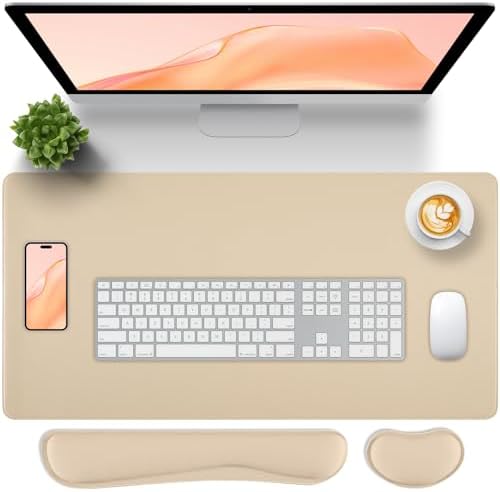 Beige Leather Desk Pad and Keyboard Wrist Rest, 27.6"x13.8" by Unknown