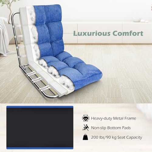 COSTWAY Floor Chair, Video Gaming Chairs with Back Support (Blue) - Image 6