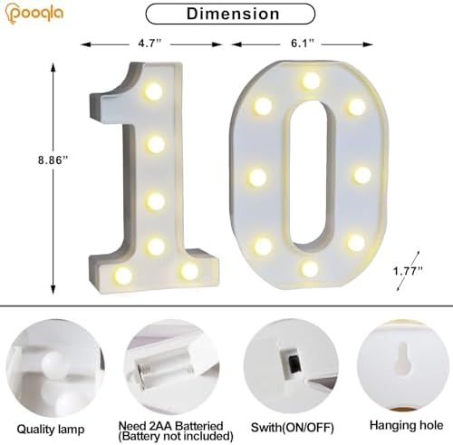 Pooqla 10th Birthday Decorations for Girls Boys, 35 Colors LED Light Up Numbers with Remote, Multicolor Marquee Numbers 10 Sign for Party Wedding Anniversary Decor 10th Birthday Gift, Number 10 - Image 5