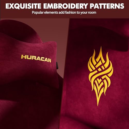Ferghana Velvet Fabric Gaming Chair - 20.5″ Wider Seat Cushion, Fire Embroidery, Ergonomic High Back Game Chair with Footrest | Computer Chair with Massage Lumbar Support for Adult, Red - Image 5