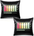 Pack of 2 Gamer Throw Pillow Covers 18x18 Inch, Satin Silk Feeling Decorative Pillow Cases with Hidden Zipper, Charging Battery Design for Boys Room Sofa Couch Bedroom Decor by knIykmr