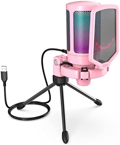 FIFINE AmpliGame Pink USB Gaming Microphone, Condenser RGB Mic for PC/PS5 by FIFINE
