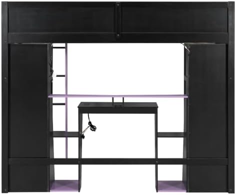 Merax Full Size Gaming Loft Bed with Desk and Built-in Wardrobe & Cabinets - Image 5