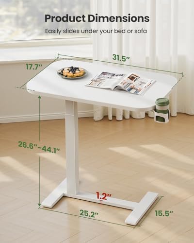 Marsail 32×16 inch Overbed Table with Hidden Wheels, 360° Swivel Cup Holder - Image 2