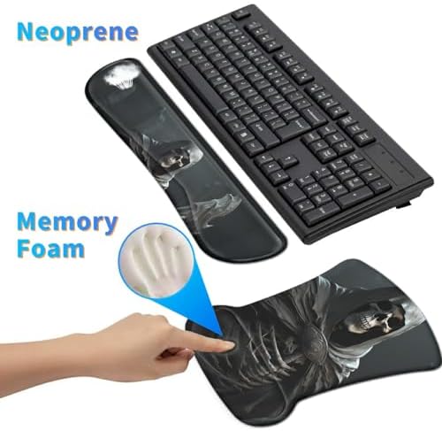 Ergonomic Mouse Pad with Wrist Support Gel, Upgrade Keyboard Wrist Rest Pad Set, Cool Skull - Image 4