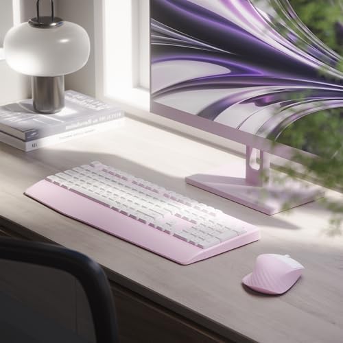 MPTOG Ergonomic Wireless Keyboard and Mouse Combo, Pink White - Image 2