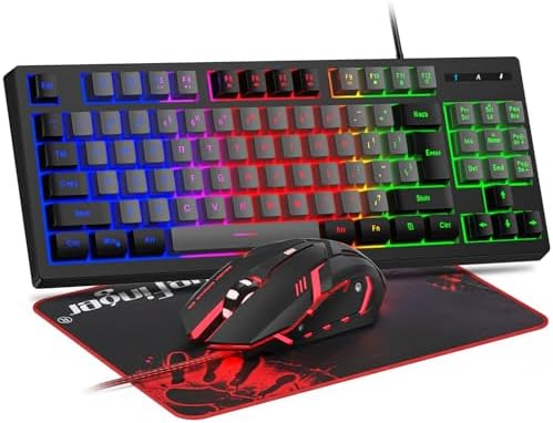 BlueFinger RGB 87 Keys Gaming Keyboard and Backlit Mouse Combo, USB Wired Rainbow Keyboard, Gaming Keyboard Set for Laptop PC Computer Game and Work(Black & Gray) by BlueFinger