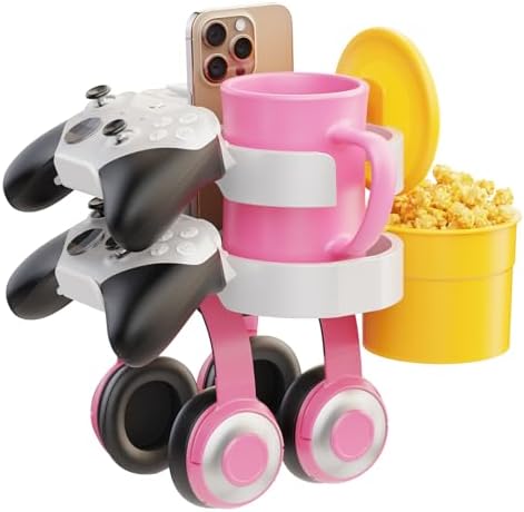 7-in-1 Cup Holder - EURPMASK Desk Organizer with Headphone, Controller Holder, Snack Bucket, and Phone Holder, Clamp-On Desk Accessory with Sturdy Large Storage, Easy to Install, White by EURPMASKChoosethecolorofeurope