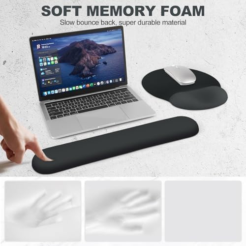 AIMSA Mouse Pad with Wrist Rest Support, Keyboard Wrist Rest Set, Ergonomic Memory Foam Mousepad for Computer Keyboard, Easy Typing and Pain Relief, Black Gray - Image 4