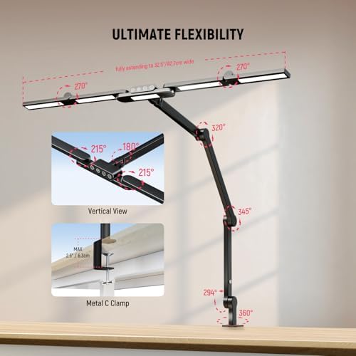 NEEWER Basics 32.5" Clip On Desktop LED Light for Home Office, 23W LED Dimmable Architect Lamp with Table Desk Clamp, 5 Light Bars, Computer Drafting Video Conference Atmosphere Lighting, DL01 - Image 6