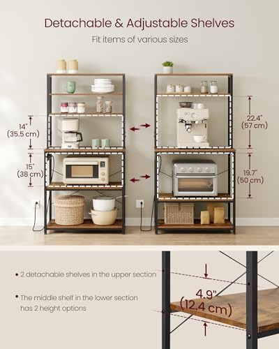 VASAGLE Coffee Bar, 31.5 Inches 6-Tier Baker's Rack with 6 Hooks - Image 3