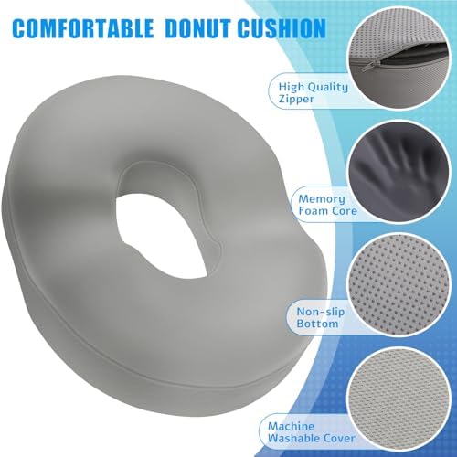 BlissTrends Donut Pillow Seat Cushion, Memory Foam Lifting Cushions | Donut Chair Cushions for Postpartum Pregnancy & Hemorrhoids,Tailbone Pain Relief Cushion for Office&Home Chairs (Light Gray) - Image 3