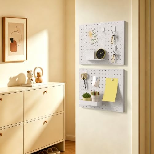 Peg Board Metal Pegboard Organizer 4 Pcs 15.7'' x 11.8'' Wall Control Pegboard for Gaming Room Garage Home Entryway Kitchen, White - Image 4