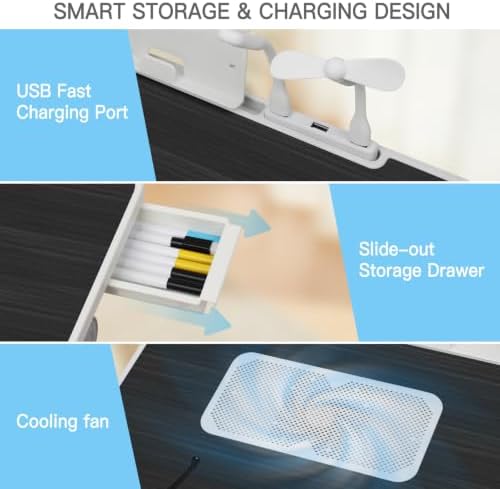 Lap Desk with Cooling Fan, LED Light and USB Port, Adjustable Laptop Desk with Storage Drawer, Foldable Laptop Table for Bed Sofa Work Study, Portable Computer Desk - Image 7