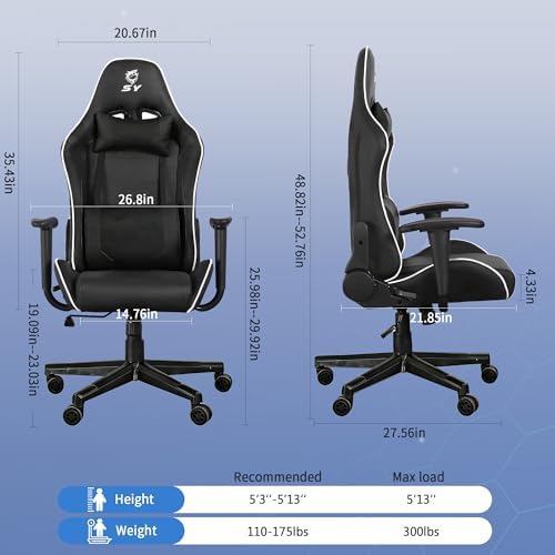 Gaming Chair,Video Game Chair with Massage Lumbar Support | Ergonomic Computer Chair Height Adjustable with Swivel Seat and Headrest - Image 3