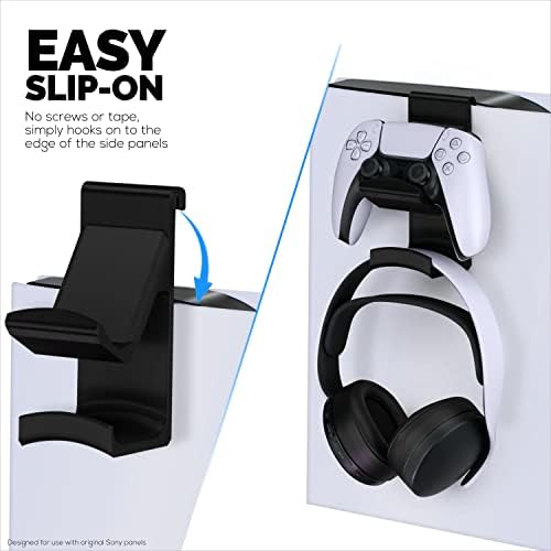PS5 Game Controller & Headphone Hanger Console Mount for PlayStation PS5 DualSense Gamepad, Hook-On Hanger Bracket - Black - Image 3