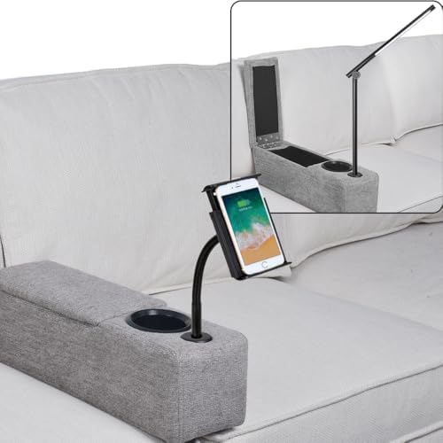 Multifunctional Sofa Armrest, Couch Armrest with Cup Holder, Removable Sofa Caddy with Storage,Equipped with LED Reading Light&Wireless Charge Stand, Grey by beyondSMART