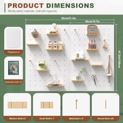 Modular Wooden Peg Board Wall Organizer DIY Thick Pegboard Kit(31.4X47.2in) - Image 2