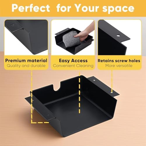 2 Pack Under Desk Hanging Shelf Drawer Organizer, Attachable Plastic Hidden Storage Tray, Easy Adhesive Mount Holder for Standing Tables, Office, Counters, Cabinets, Workstations - Black - Image 4