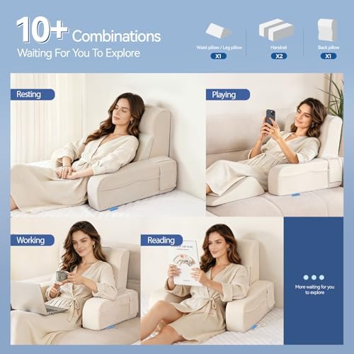 Kayfia Reading Pillow, Gel Memory Foam Back Rest Pillow, 19", Ivory - Image 4