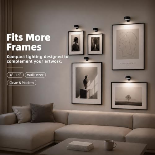 EZVALO Picture Lights for Wall, 2000mAh Rechargeable Battery Magnetic Poster Lights with 3 Color Temps & 12 RGB, Remote Dimmable Timer Painting Light, Wall Decor Light for Art Display, Frame (6 Pack) - Image 2