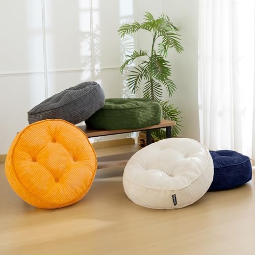 HIGOGOGO 6" Extra Thick Floor Pillow Cushion for Adults, Meditation Cushion Pillow, Large Round Floor Sitting, Tufted Corduroy Cover, for Tatami Living Room or Yoga, 22x22 Inch, 2Pack, Dark Grey - Image 7