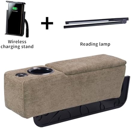 Multifunctional Sofa Armrest, Couch Armrest with Cup Holder, Removable Sofa Caddy with Storage,Equipped with LED Reading Light&Wireless Charge Stand, Brown - Image 2