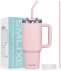 40 oz Tumbler with Handle and Straw Lid,Insulated Reusable Stainless Steel Water Bottle Travel Mug，Cupholder Friendly Double Wall Vacuum Sealed Cup (Pink) by smlixe