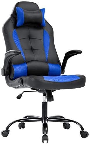 BestOffice | Gaming Chair | Blue | PU Leather | with Lumbar Support | Ergonomic Racing Style Desk Chair with Recline, Padded Armrests, Headrest, Swivel & Caster Wheels | for Gamers, Home, Office by BestOffice