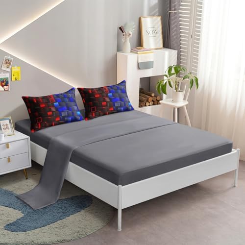 6 Pieces 3D Block Bedding Set Queen Size Red Blue Gaming Block for Boys Comforter Set Bed in A Bag Perfect for Boys Girls Kids Teens Bedroom Decorative Queen09 - Image 5