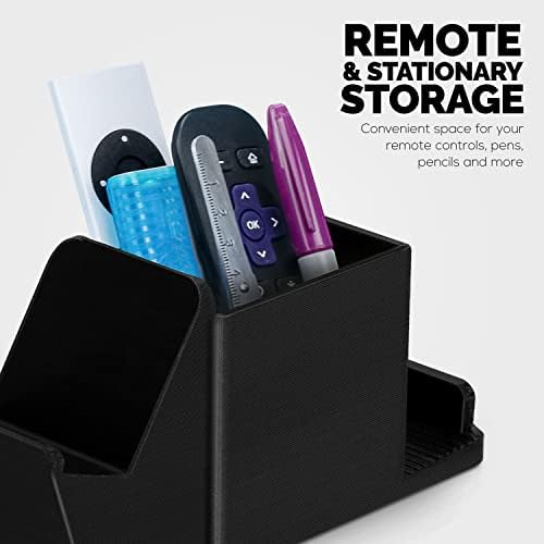 Desk Organizer with Game Controller Holder, Tablet Stand for iPads/iPhones, TV Remote & Pen Storage, Reduce Desktop Clutter, Have All Your Side Table Items in One Space (Black) - Image 4