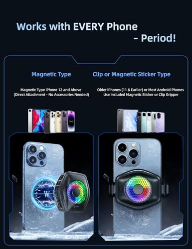 Phone Cooler for Gaming, Magnetic Mobile Cell Phone Cooling Fan Radiator for Magsafe iPhone iPad Tablet Live Streaming - Image 3