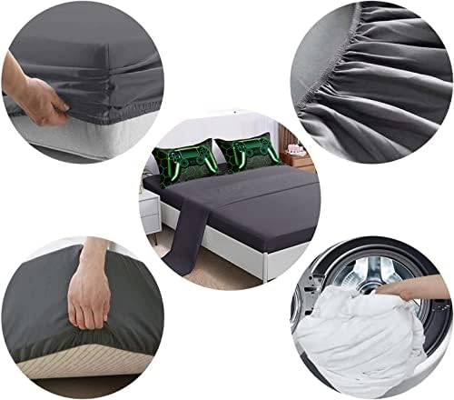 BDUCOK 6 Piece Gamer Comforter Sets Bed in A Bag for Boys Teen Kids,Honeycomb Gaming Bedding Sets Gamepad Comforter Microfiber Bed Set for All Season Gamer Home Decor(Green, 6 Piece Sets30021-Queen) - Image 5