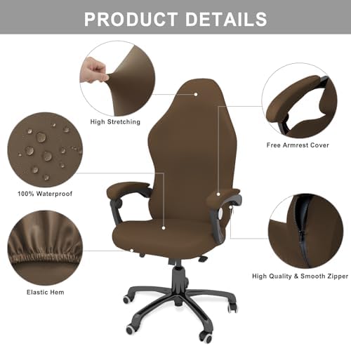 Gaming Chair Cover Game Chair Cover for Reclining Rotating, Light Brown | Waterproof, Cat Scratch Proof, Stretch with Amrest, Breathable, Anti-Scratch, Pet-Resistant, For Big Tall High Back Chairs - Image 4