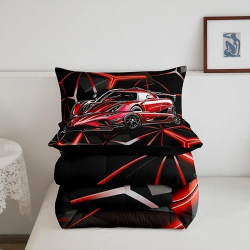 Feelyou Red Race Car Bedding Set Toddler Size for Kids Boys Extreme Sport Theme Comforter Set Teens Toddler Fast and Furious Duvet Set Cool Modern Quilt Set 2Pcs - Image 5