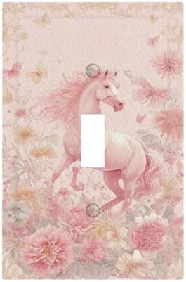 Decorative Light Switch Covers Fantastical Pink Horse and Flowers Single Toggle Light Switch Cover Plate 1 Gang Outlet Covers Wall Plate Electrical Device Switchplate Dimmer Faceplate Bedroom by JOOJIAO