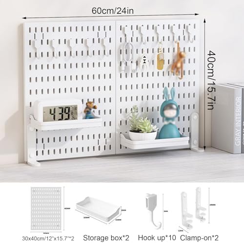 Pegboard Wall Organizer Panels.Clamp Desk, No Drilling Required, 60x40 cm Sturdy Shelf for Office & Gaming, Versatile White Storage Rack & Accessories, Ideal for Home & Workspace - Image 2