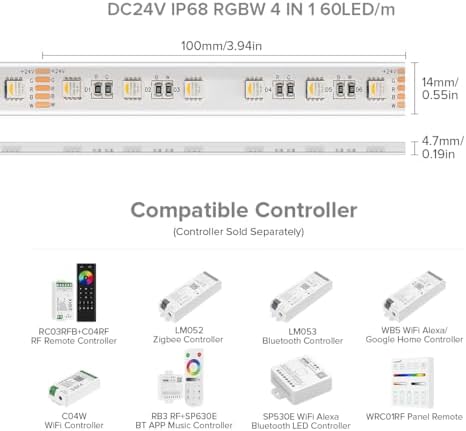 BTF-LIGHTING RGBW LED Strip IP68 Waterproof Cool White DC24V 16.4FT 300LED - Image 2