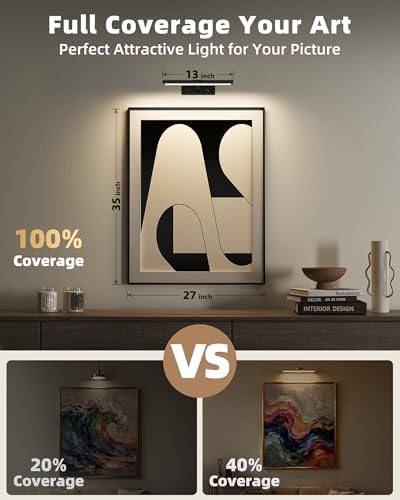 EZVALO Picture Light for Wall, 13'' Black Rechargeable 4800mAh Battery Lights Wireless with IR Remote, Magnetic LED Art Painting Light with 3 Color Temperatures, Display for Gallery, Living Room - Image 3