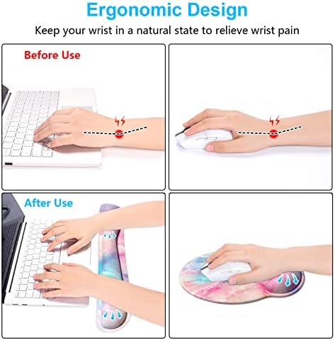 Dapesuom Keyboard Wrist Rest and Mouse Pad with Wrist Support, Cute Memory Foam Cushion for Keyboard and Mouse Set, Desktop Pad Rests with Non Slip Base for Easy Typing & Pain Relief, Colorful Marble - Image 4