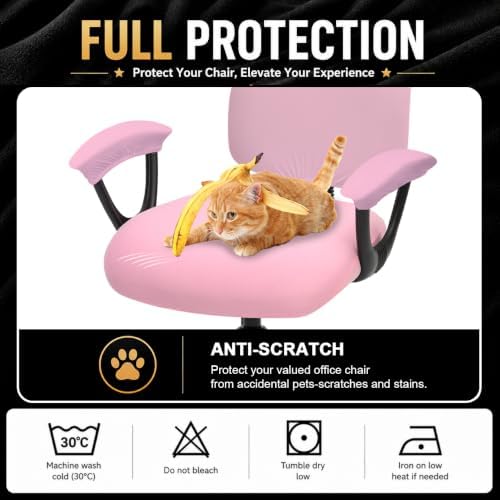 Stretchable Separate Office Chair Seat Covers - Universal Stretch Computer Chair Slipcover Rotating Backrest Coverings & Cushion Protectors & Armrest Covers for Dogs, Cats, Pets, Pink - Image 5