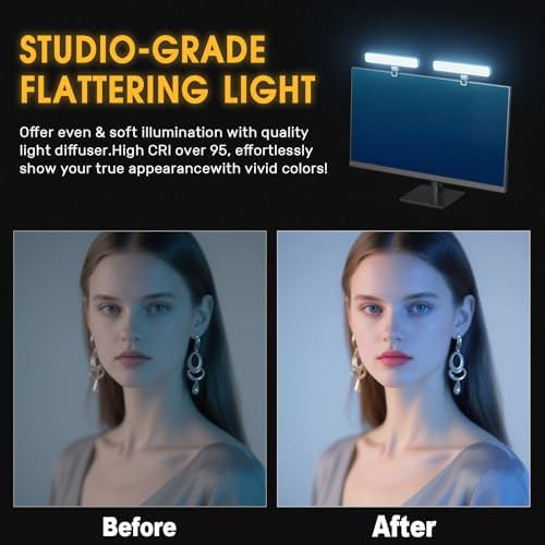 ALTSON 16W 2PCs Video Conference Lighting, LED Streaming Light Clip-On, Zoom Lighting for Computer Monitor Webcam Laptop, Desk Ring Light for Video Recording Podcast, Eye-Caring&360° Rotary Backlight - Image 2