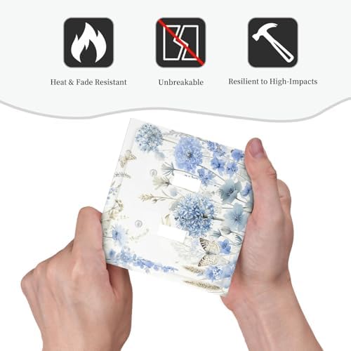 Decorative Light Switch Cover Plate Blue Floral Hydrangea Watercolor Wildflower 2 Gang Switch Plate Covers Double Toggle Wall Plate Dual Device Electrical Switchplate Dimmer Faceplate Bedroom - Image 6