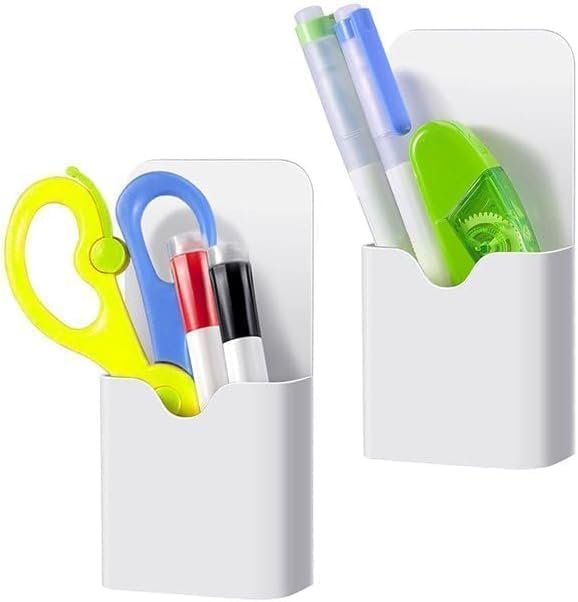 White Plastic, Magnetic Pen Holder, Erase Marker Storage Box, Pencil Cup, Desk Supplies Holders for Home, Office, Classroom, Whiteboard, Fridge, Locker Organizer - Image 4