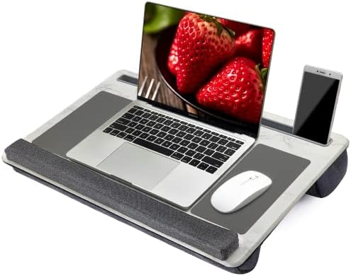 Extra Large Lap Laptop Desk- Home Office Portable LapDesk with Mouse Pad & Wrist Rest for Notebook/MacBook/Tablet, Sofa Bed Working, Writing, Drawing (White Marble, Fit Up to 17-inch Laptops) by AUWOD