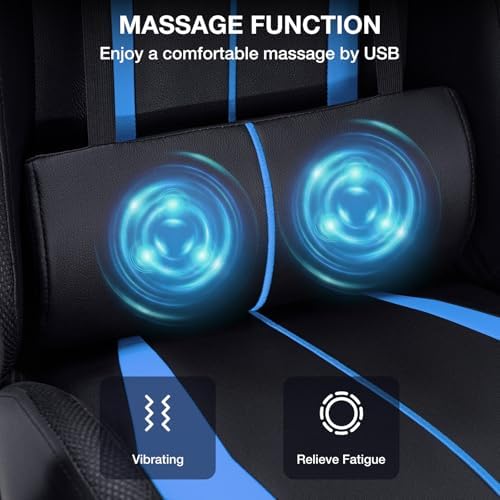 HOFFREE LED Gaming Chair with Massage RGB Lights Computer Game Chair-Blue | Ergonomic Reclining Gamer Chair with Footrest High Back Video Game Chair with Adjustable Lumbar Support Linkage Armrest - Image 6
